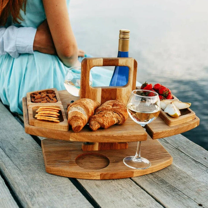 WineCo - Draagbare houten picknick wijntafel
