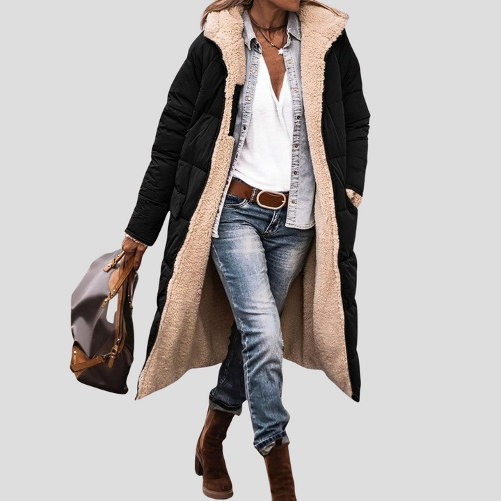 Lange omkeerbare winterjas voor dames