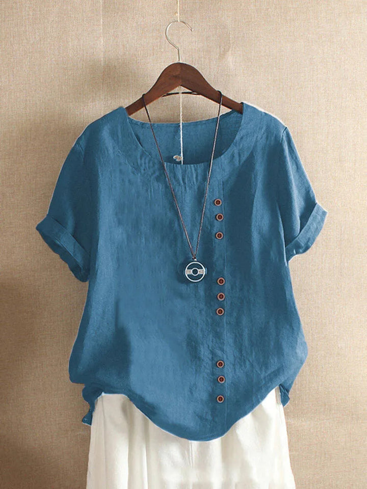 Elegante Katoenen Dames Blouse met Korte Mouwen en Knoop details
