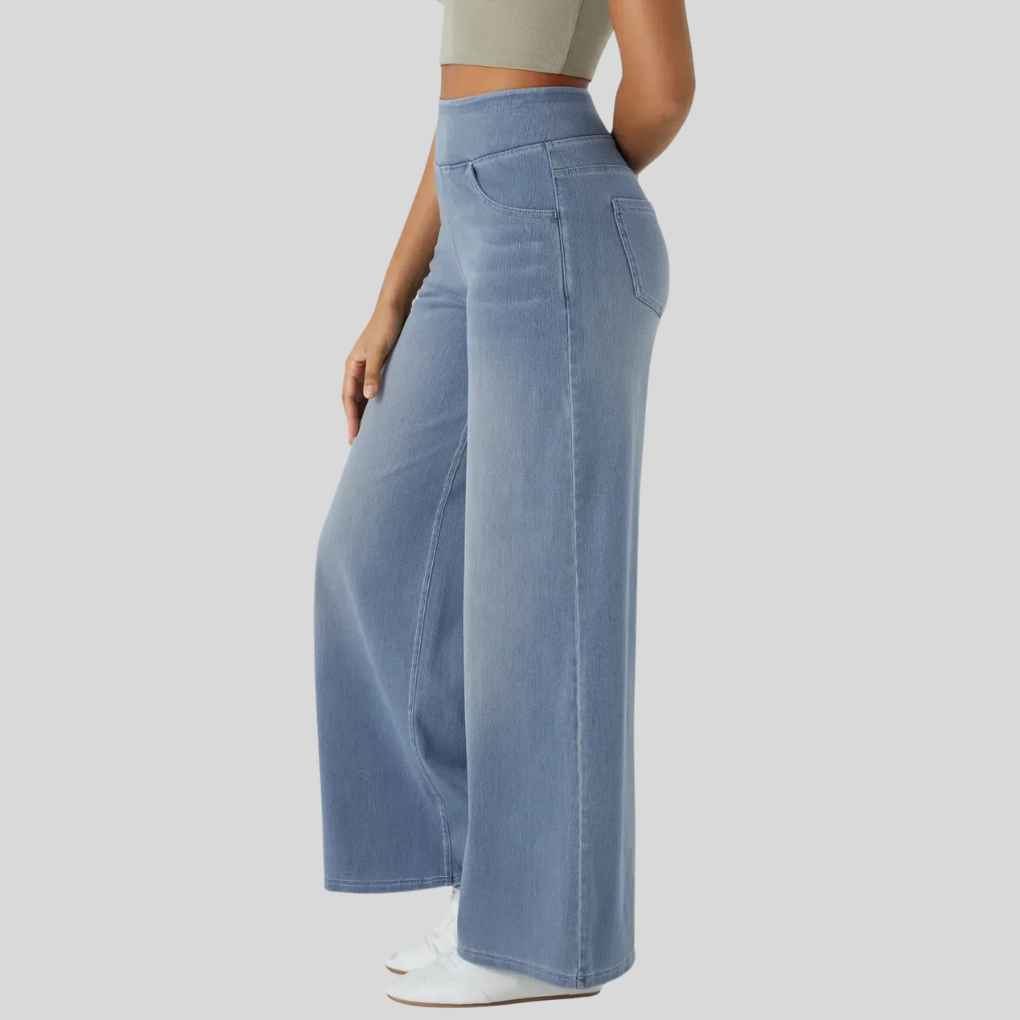Elastische broek met hoge taille