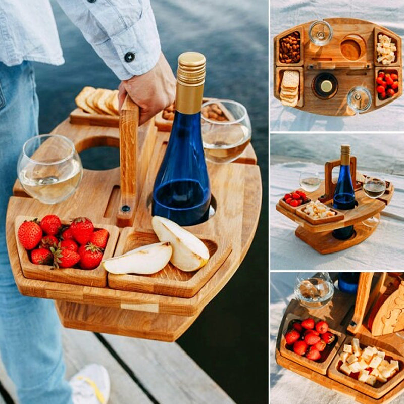 WineCo - Draagbare houten picknick wijntafel