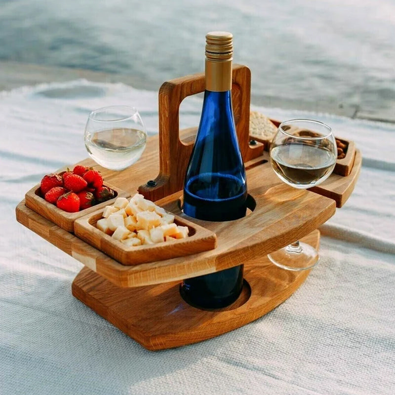 WineCo - Draagbare houten picknick wijntafel