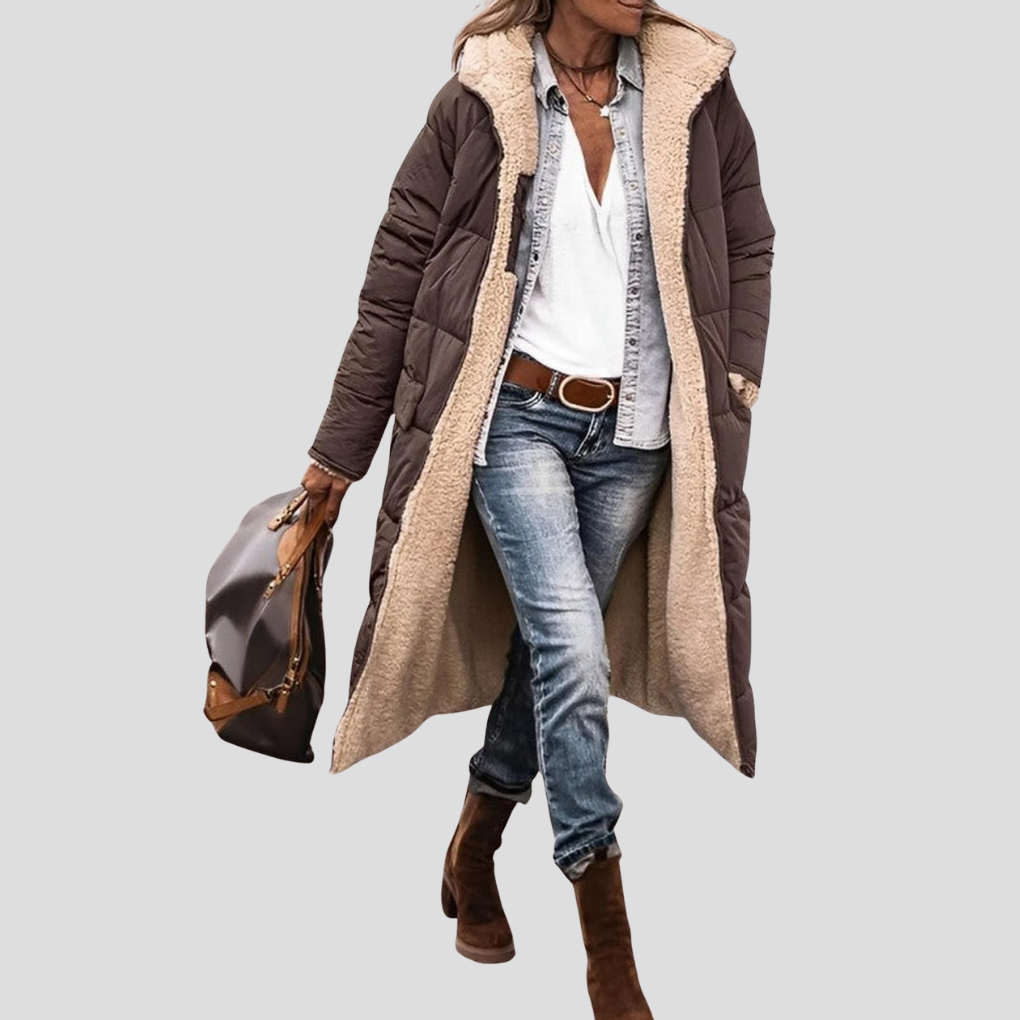 Lange omkeerbare winterjas voor dames