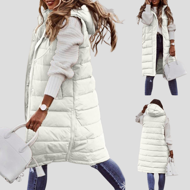 Lange bodywarmer met capuchon voor dames