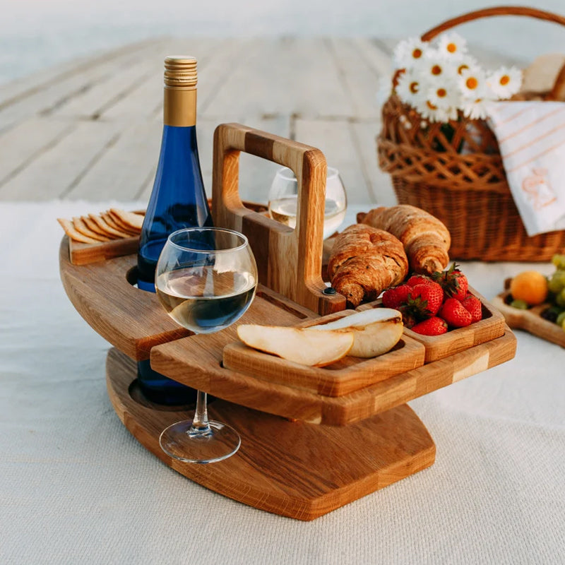 WineCo - Draagbare houten picknick wijntafel