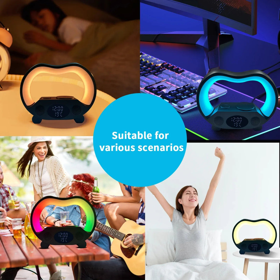 GlowLume - 6-in-1 Slimme LED Nachtlamp met Bluetooth Speaker & Draadloos Opladen
