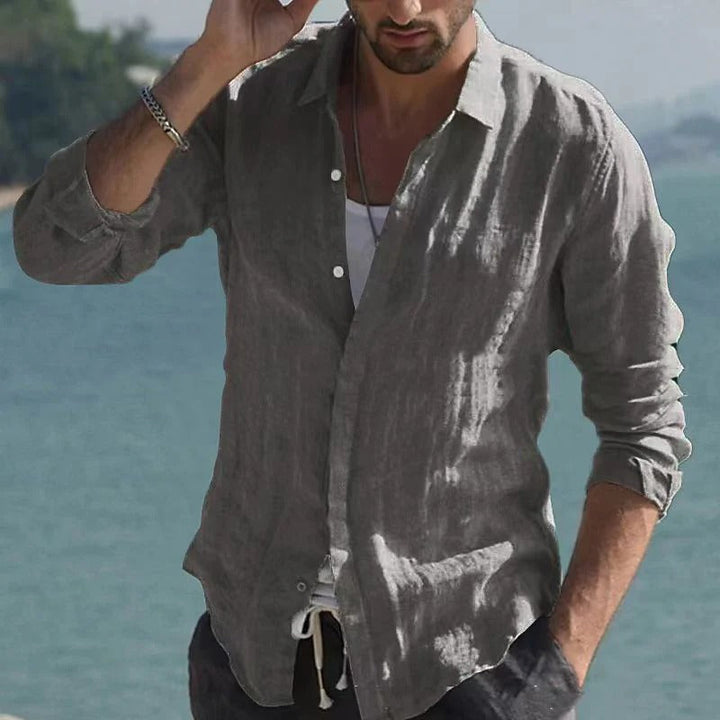 Linnen herenoverhemd met omslagkraag – Jam