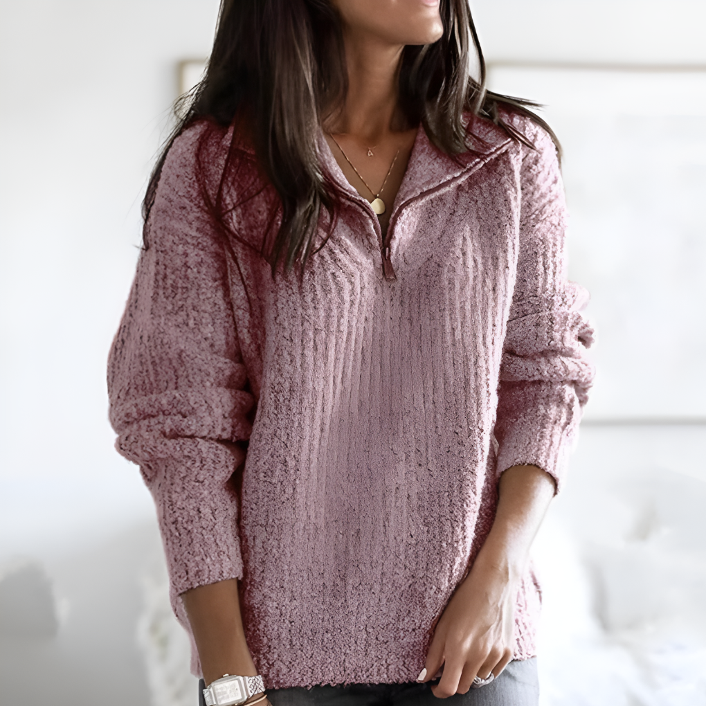 Dames pullover met halve rits