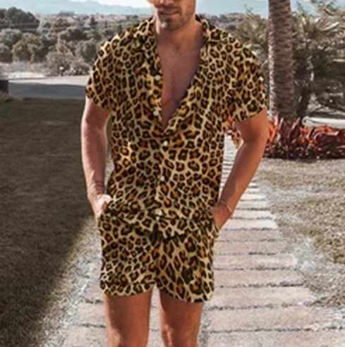 Tweedelige zomerset met dierenprint voor heren - Korte broek en shirt