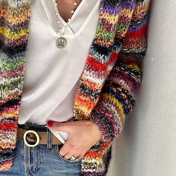 Dames cardigan met lange mouwen en strepenprint