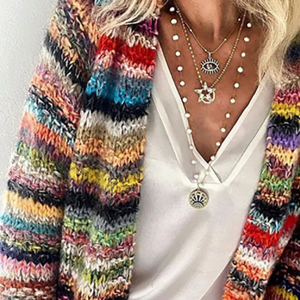 Dames cardigan met lange mouwen en strepenprint