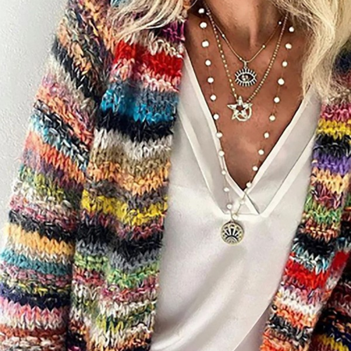 Dames cardigan met lange mouwen en strepenprint