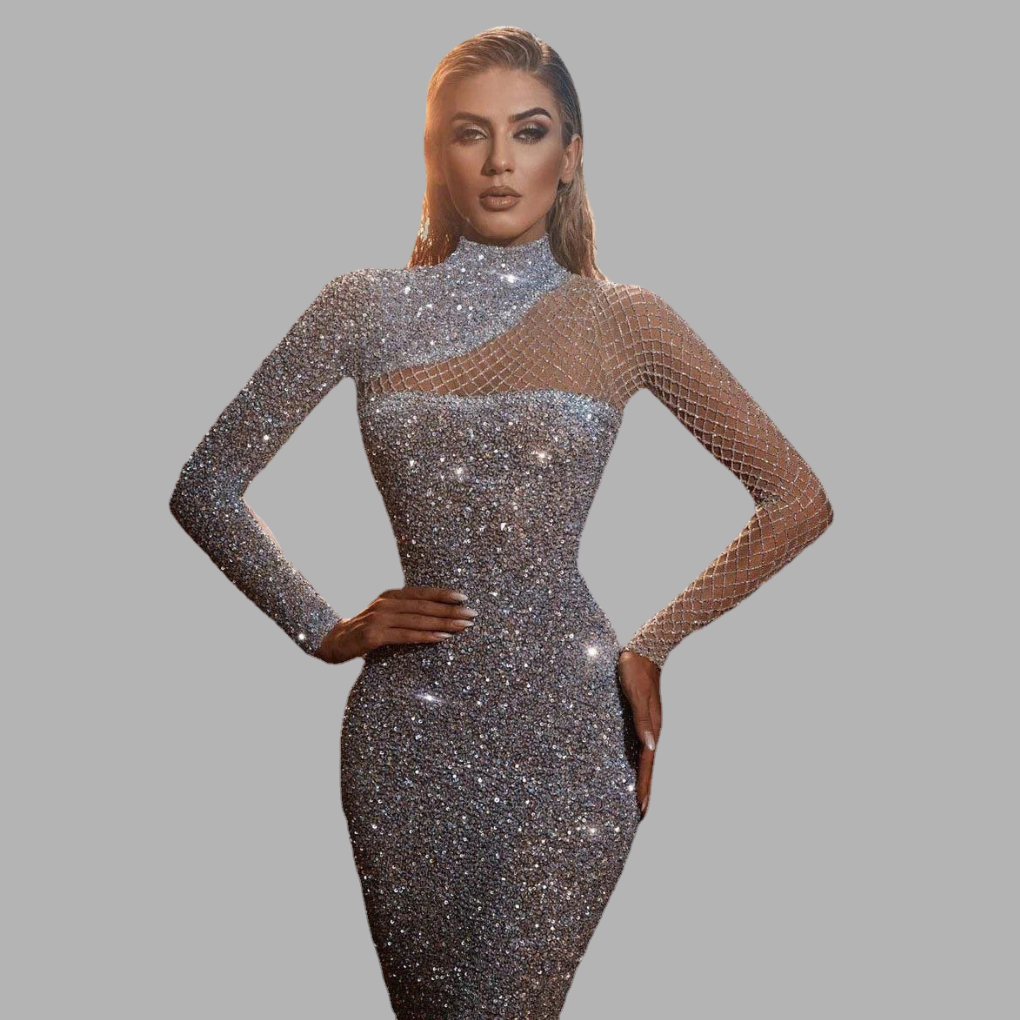 Elegante off-shoulder paillettenjurk
