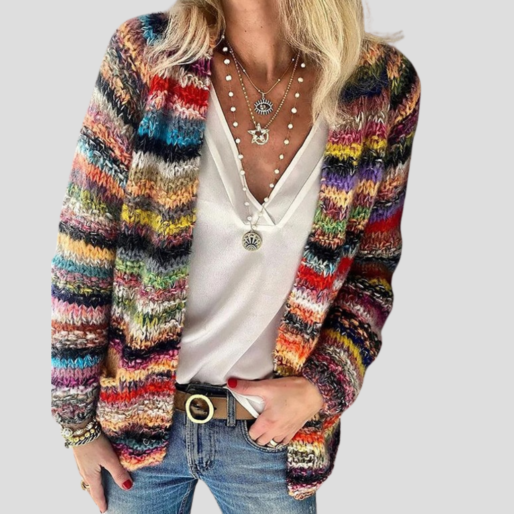 Dames cardigan met lange mouwen en strepenprint