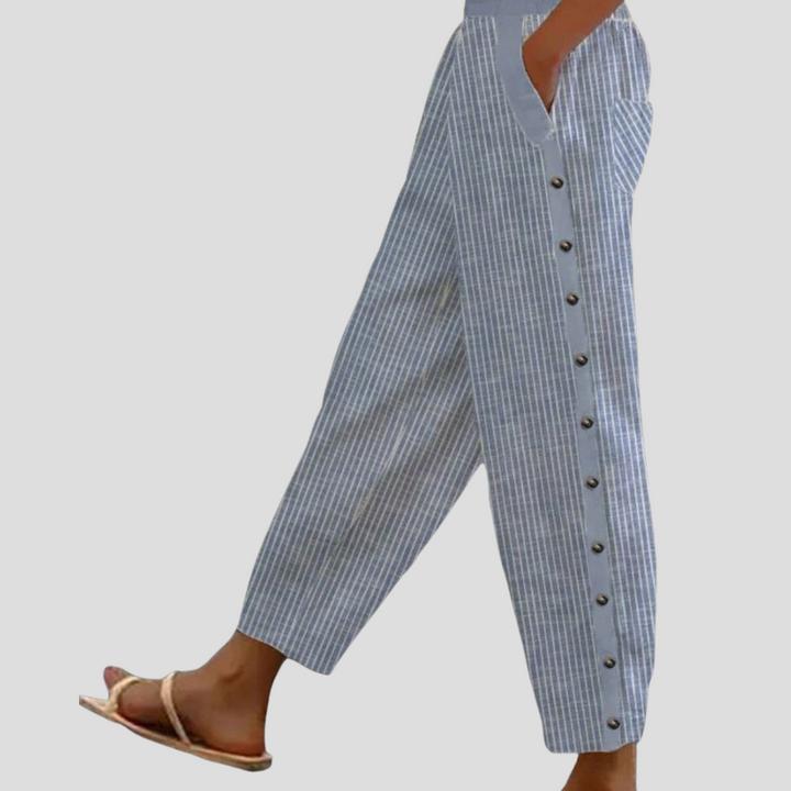 Gestreepte losse broek met zakken voor dames