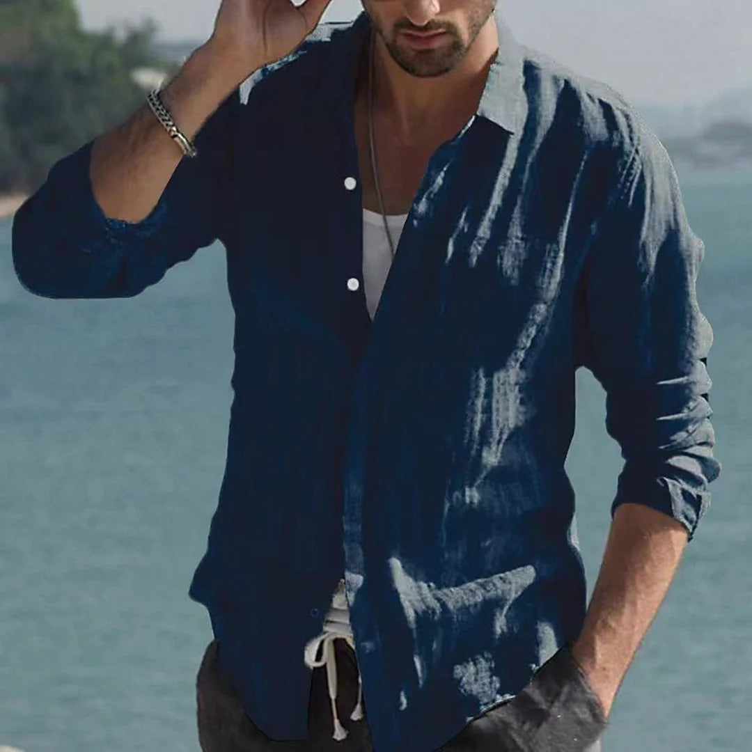 Linnen herenoverhemd met omslagkraag – Jam