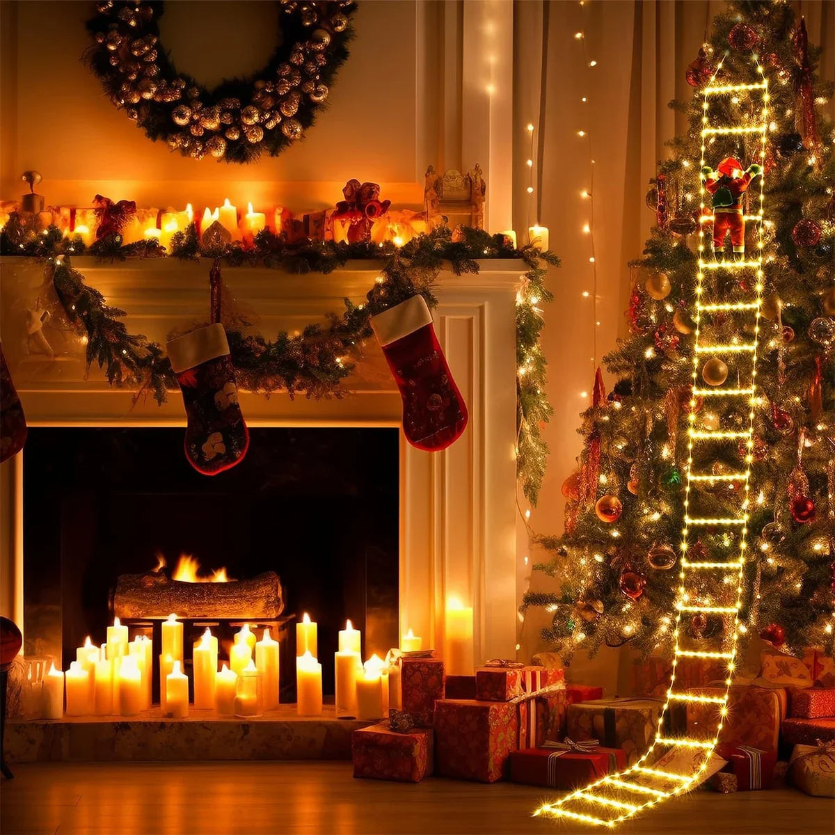 3m De Verlichting Van De Kerstmisladder Met Kerstman - 338 Geleide 3m De Verlichting Van De Kerstmisladder Met Kerstman - 338 Geleide