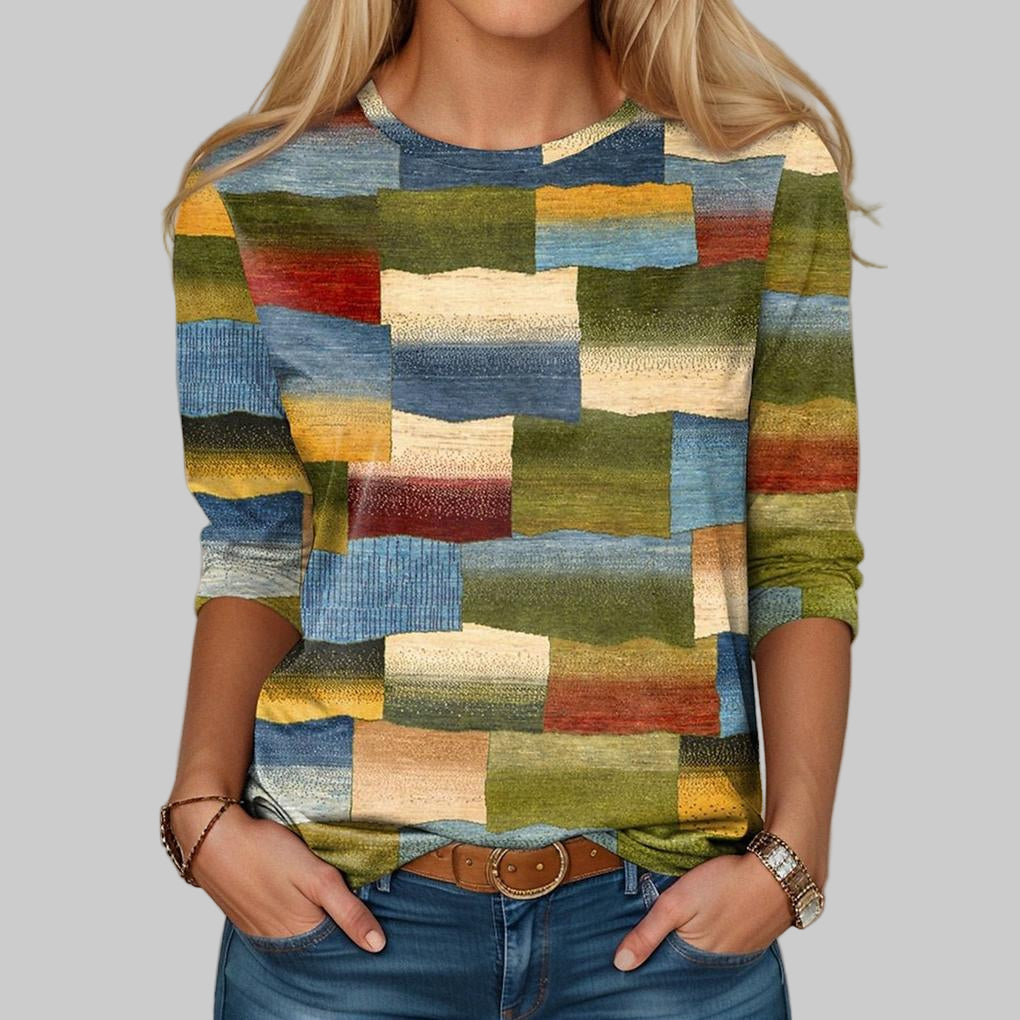 Multicolor Block T-shirt met ronde hals