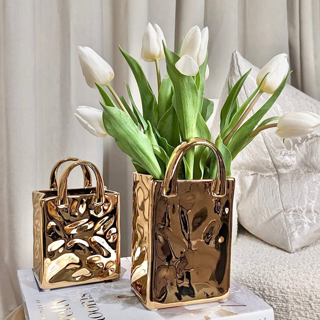 GoldLuxe - Gouden Handtas Vaas Voor Stijlvolle Home Decor