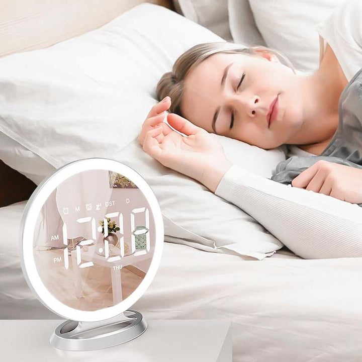 GlowRise - Multifunctionele Spiegel Met Verlichting En Dubbele Wekker