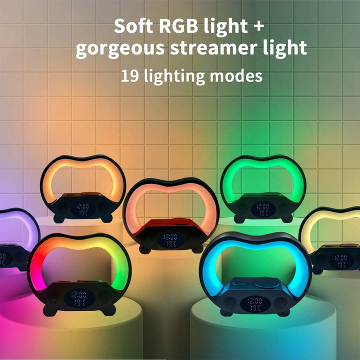 GlowLume - 6-in-1 Slimme LED Nachtlamp met Bluetooth Speaker & Draadloos Opladen