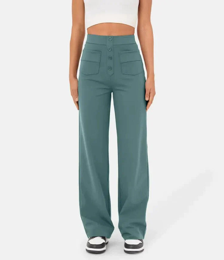 Elastische casual broek met hoge taille en rechte pijpen voor dames - Phoebe