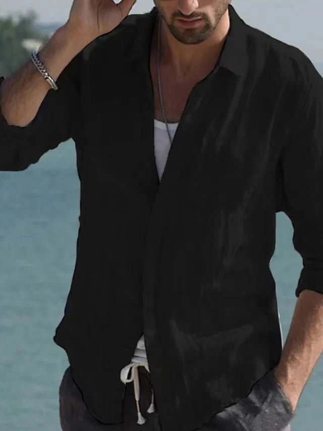 Linnen herenoverhemd met omslagkraag – Jam