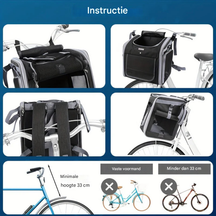 Uitbreidbare fietsmand voor huisdieren