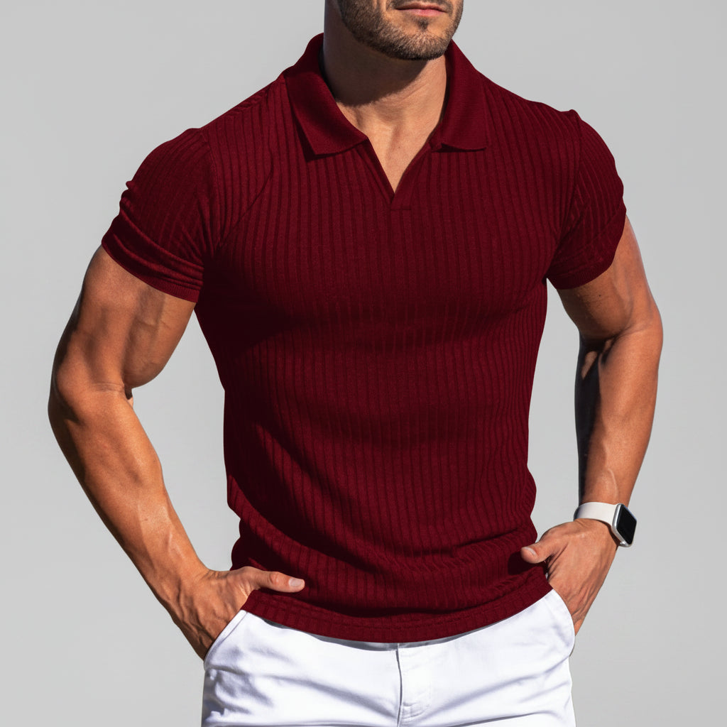 Polo Shirt Lapel V-neck Vertical Striped Short Sleeve Men's T-shirt