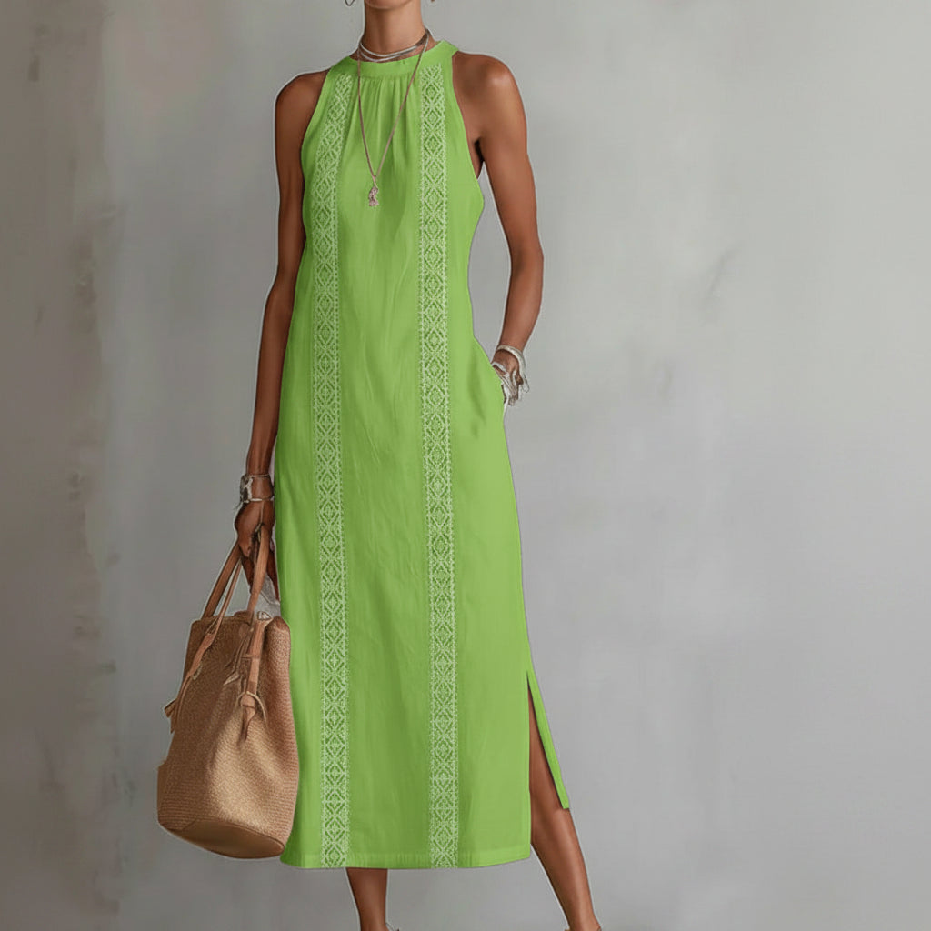 Women's Halter Neck Sleeveless Dress Lace Patchwork Holiday Style Summer Top