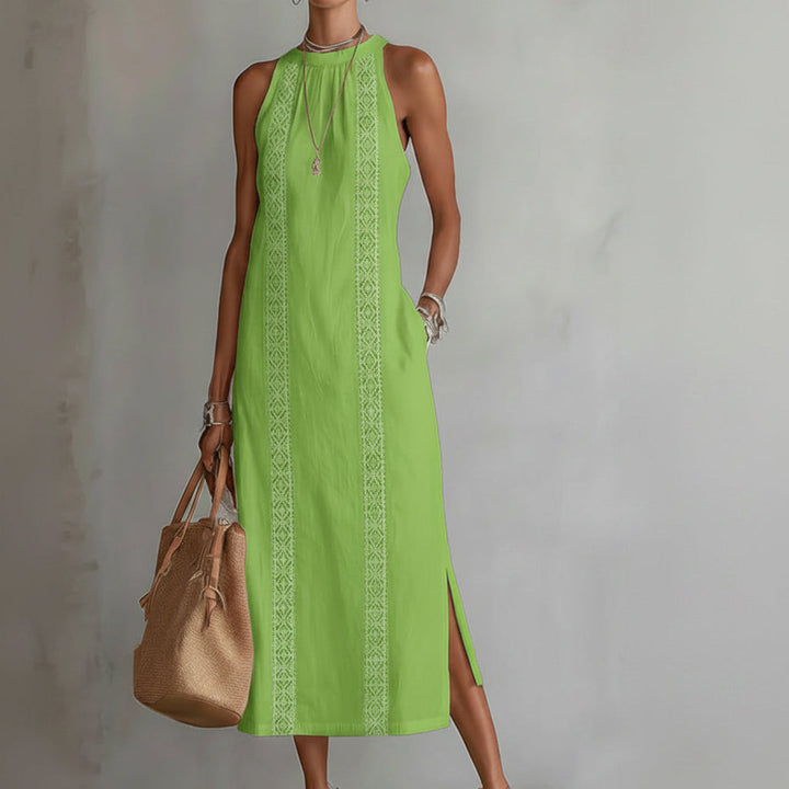 Women's Halter Neck Sleeveless Dress Lace Patchwork Holiday Style Summer Top