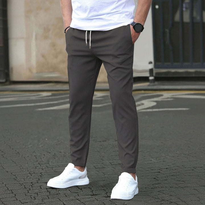 Casual Slim Fit Leather Tag Cropped Pants Solid Color Pants