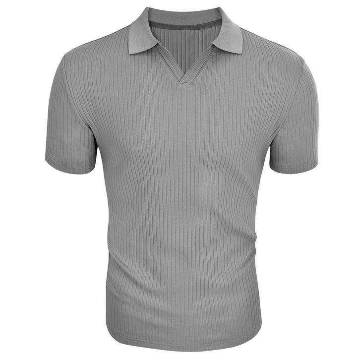 Polo Shirt Lapel V-neck Vertical Striped Short Sleeve Men's T-shirt