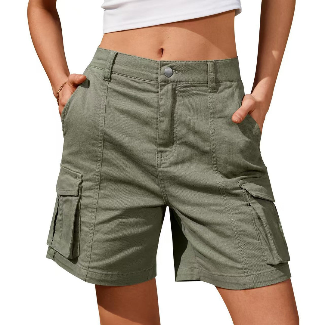 Womens Solid-Colored Casual Pants With Three-Dimensional Pockets And Buttons