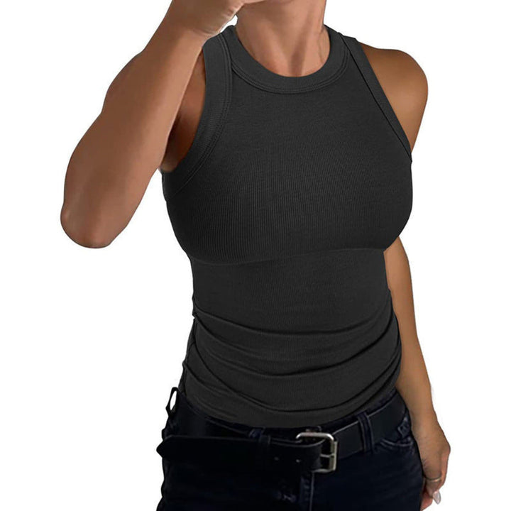 Solid-color Sleeveless Ribbed Tank Top For Women