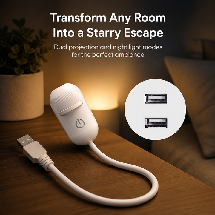 2-in-1 sterrenprojector en warm nachtlampje met verwisselbare folies, op USB