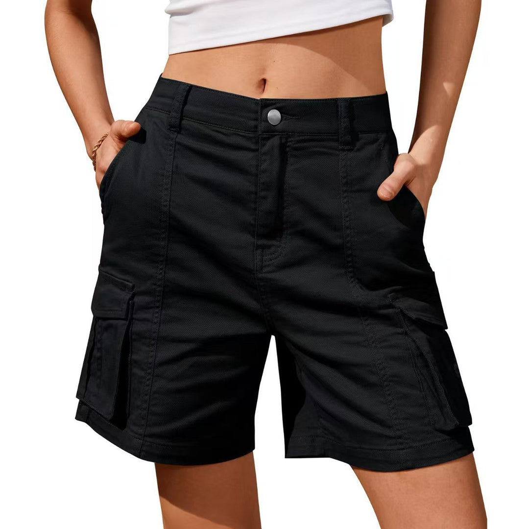 Womens Solid-Colored Casual Pants With Three-Dimensional Pockets And Buttons