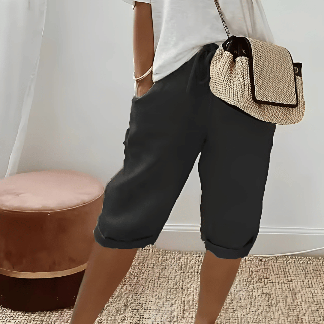 Dames haremshorts van katoen en linnen tot op de knie