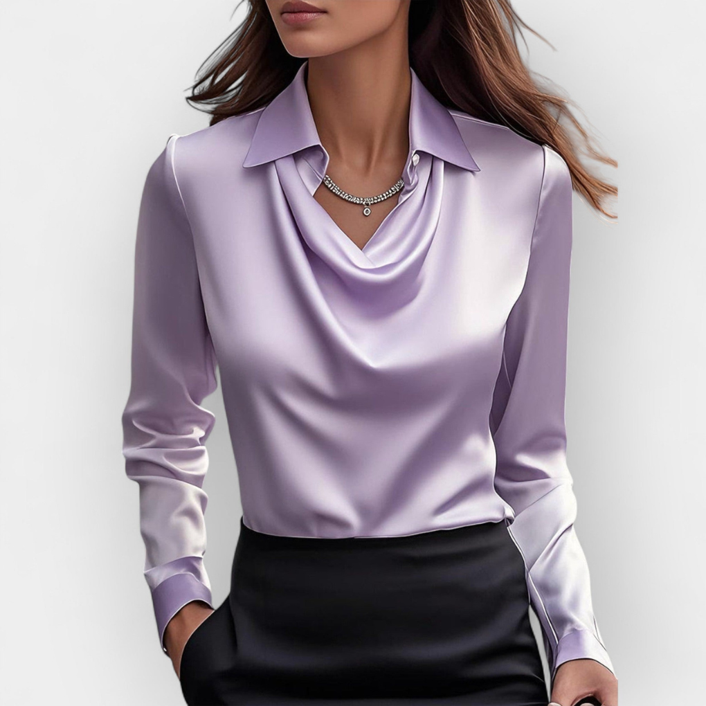 Elegante satijnen blouse met watervalkraag