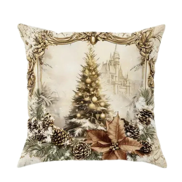 Vintage kerstkussenhoes met elegant patroon van boom en strik