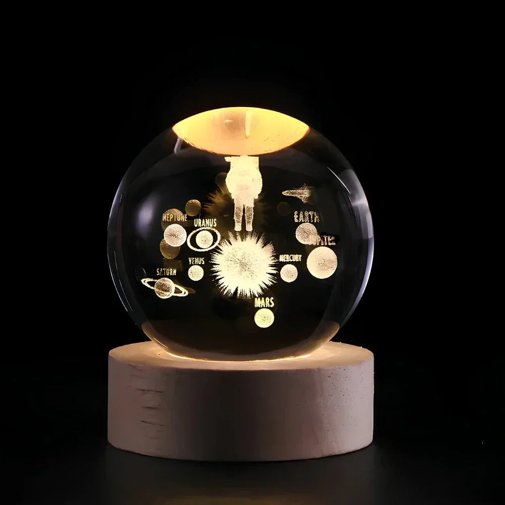 LED-kristallen bol nachtlampje, kosmisch 3D-planetendisplay