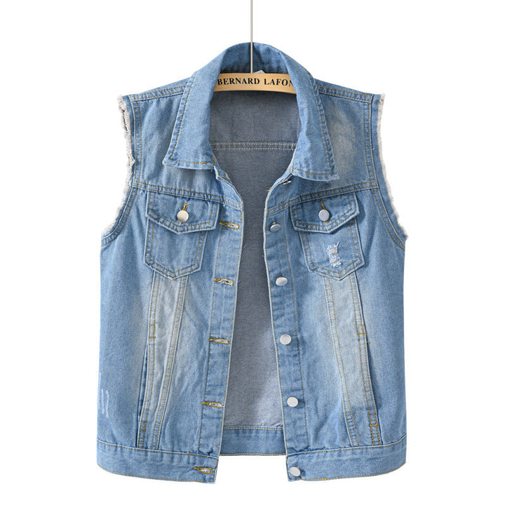 Dames mouwloos denim vest met zakken -Hedwig