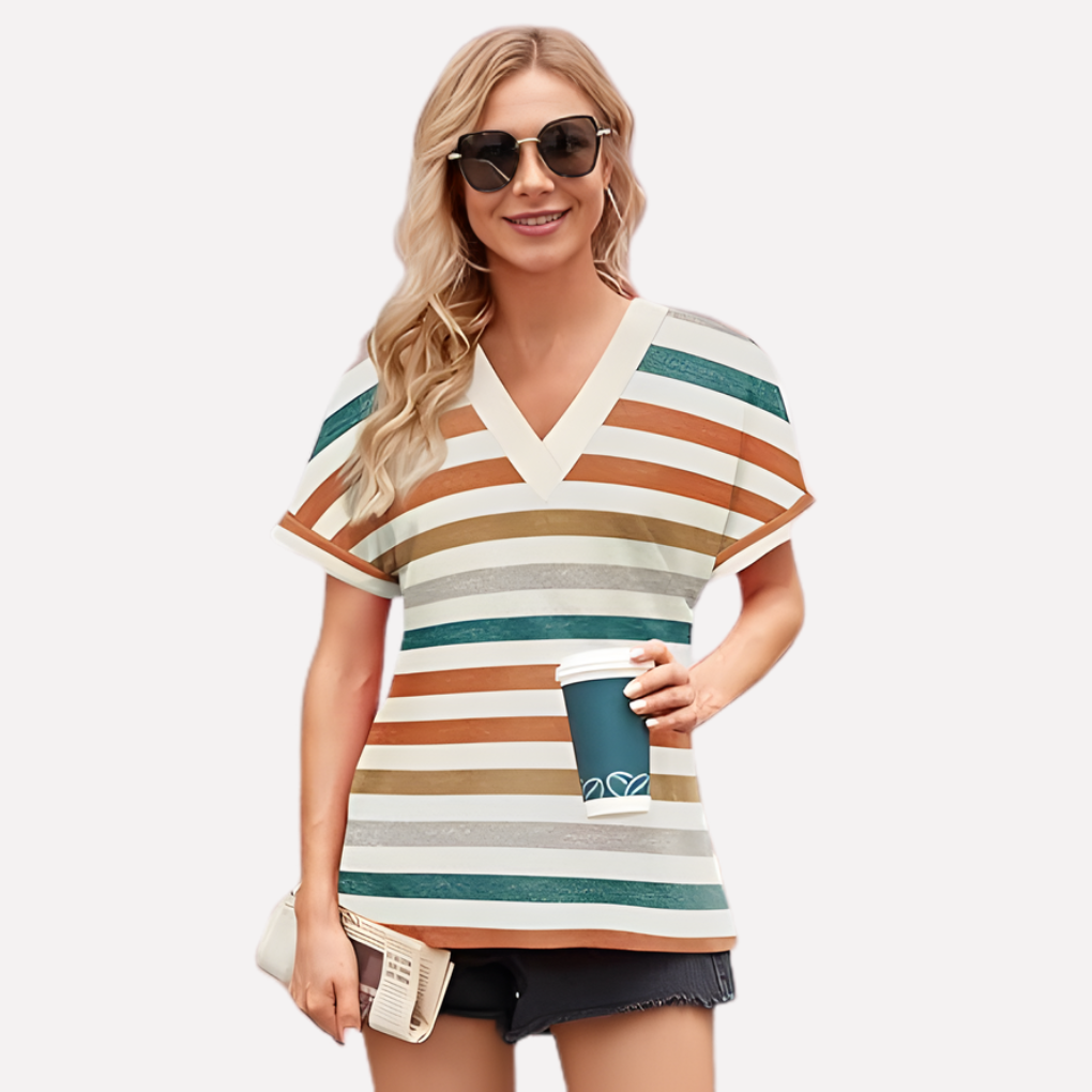 Vrouwen V‑Hals Korte Mouwen T-shirt
