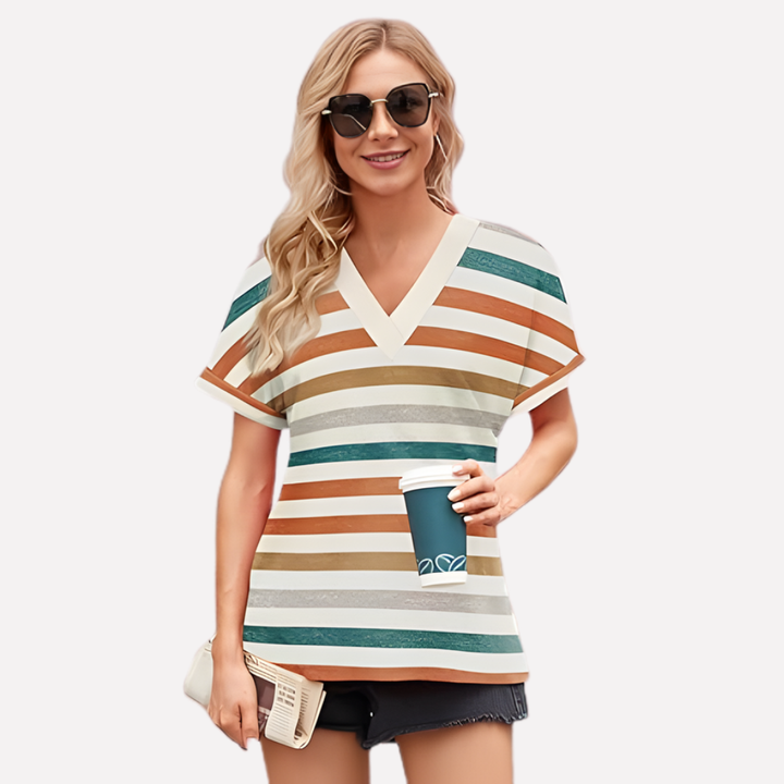 Vrouwen V‑Hals Korte Mouwen T-shirt