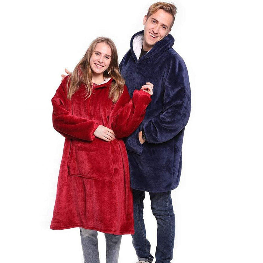 Deken hoodie van flanel met capuchon en zak – one size