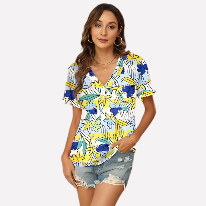 Vrouwen V‑Hals Korte Mouwen T-shirt