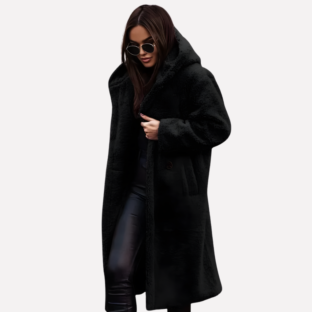 Dames Hooded Coat met Knopsluiting