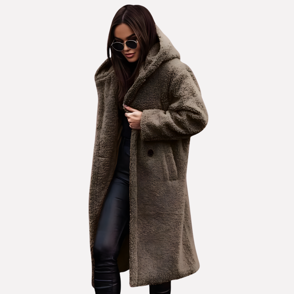 Dames Hooded Coat met Knopsluiting