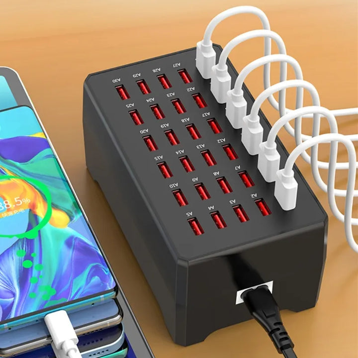 Oplader voor meerdere apparaten, krachtig USB-dockingstation met 30 poorten