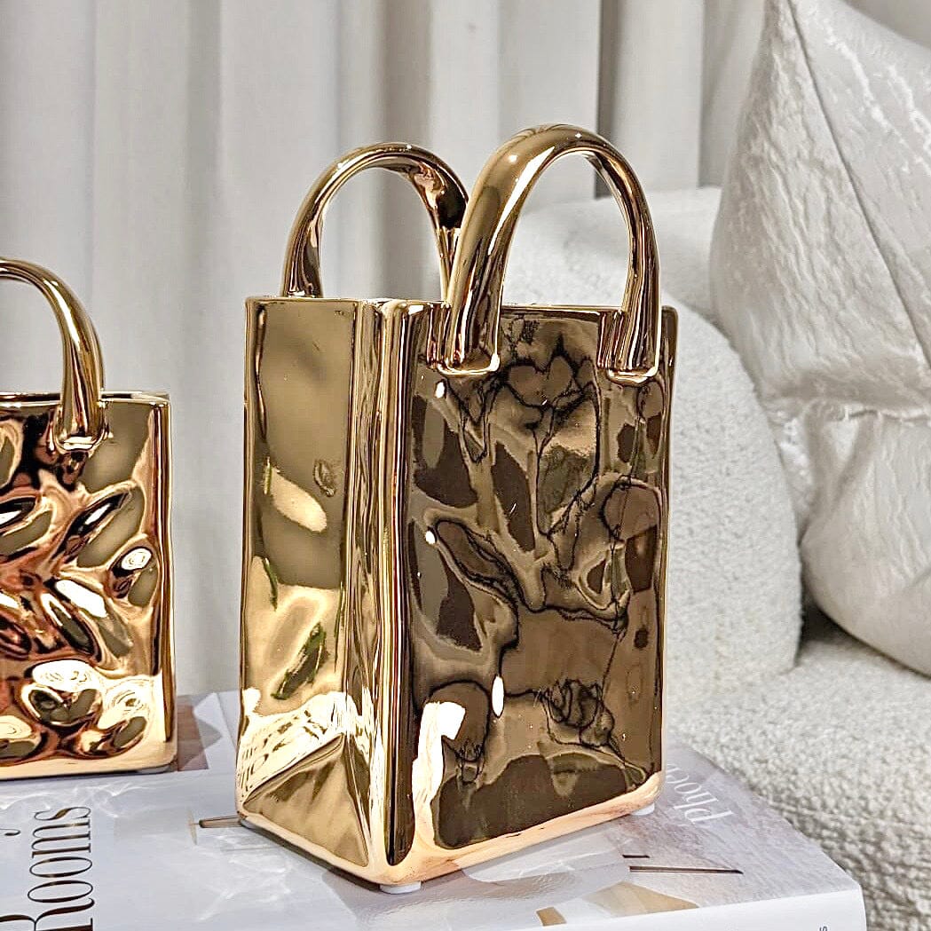 GoldLuxe - Gouden Handtas Vaas Voor Stijlvolle Home Decor